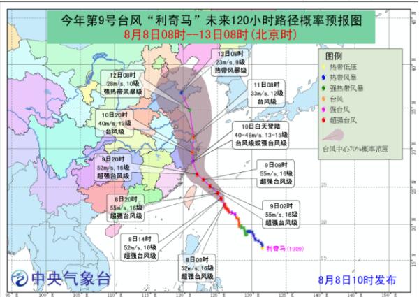 2019年最强台风利奇马来袭！将路径哪些地区？（附路线图）