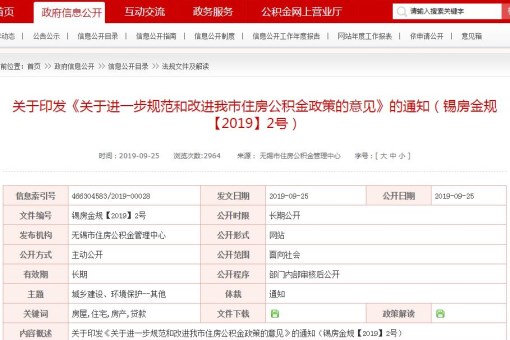 2019年无锡市公积金政策调整：个人最高贷款额度降至30万元！