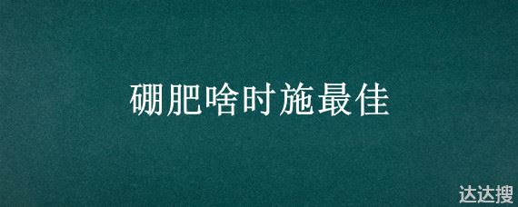 硼肥啥时施最佳